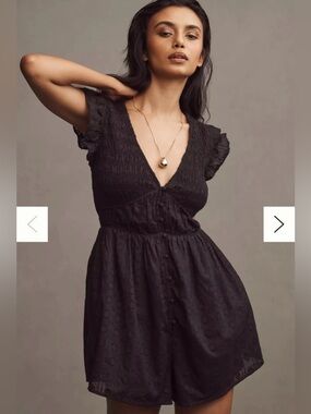 Anthropologie Peregrine Romper Smocked Waist Black Small
